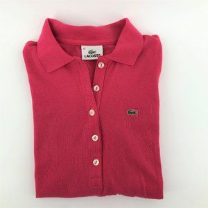 LACOSTE Pink Cotton Long Sleeve Pique Polo Shirt